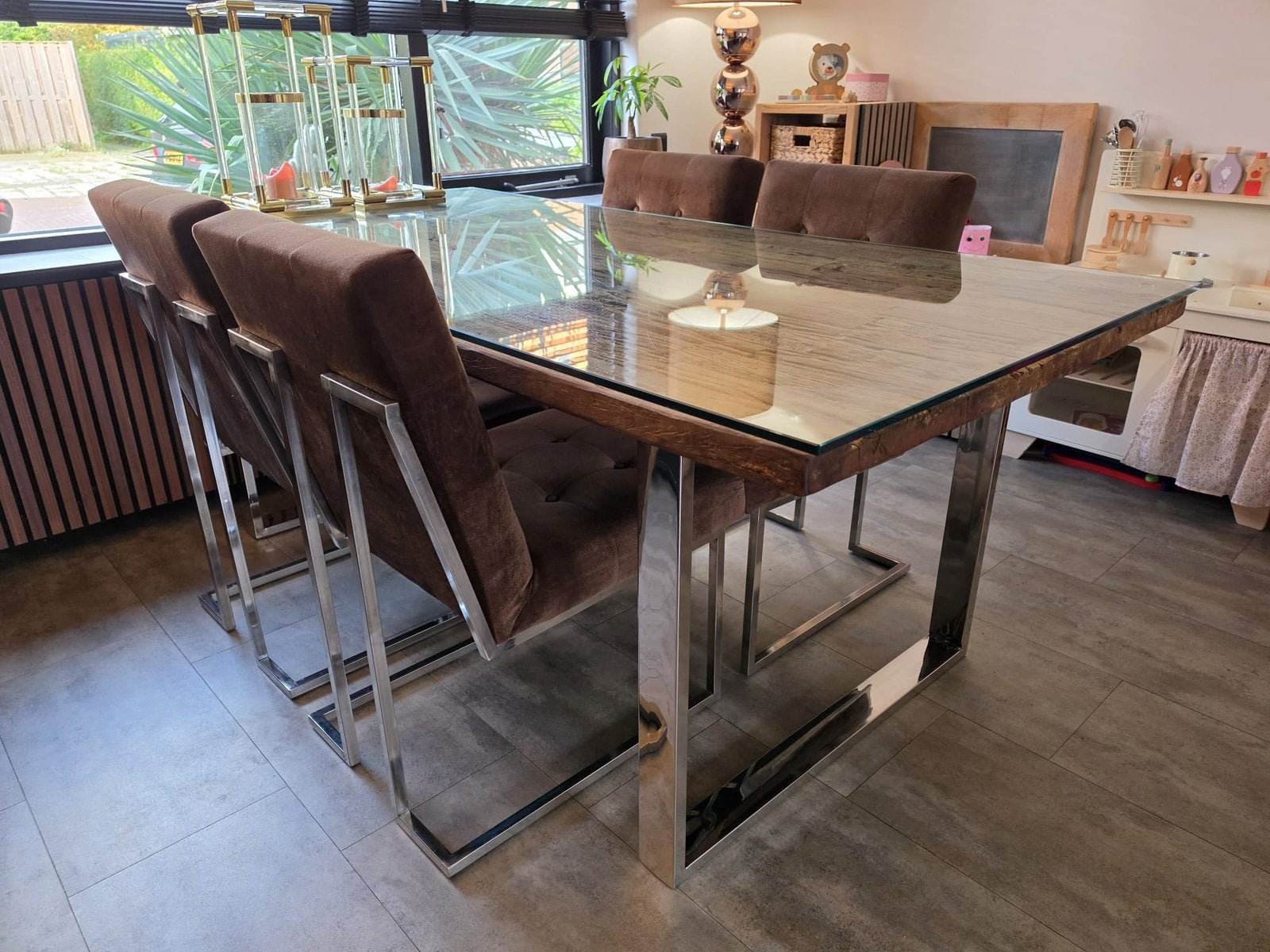 Luxe Ventura Design eettafel + 4 Richmond stoelen, Huis en Inrichting, Ophalen, Gebruikt, Richmond / Eric Kuster, 200 cm of meer
