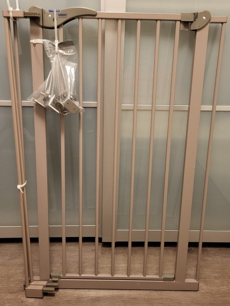 Savic dog barrier deurhekje 107 cm met 2 verlengstukken., Dieren en Toebehoren, Ophalen of Verzenden, Gebruikt