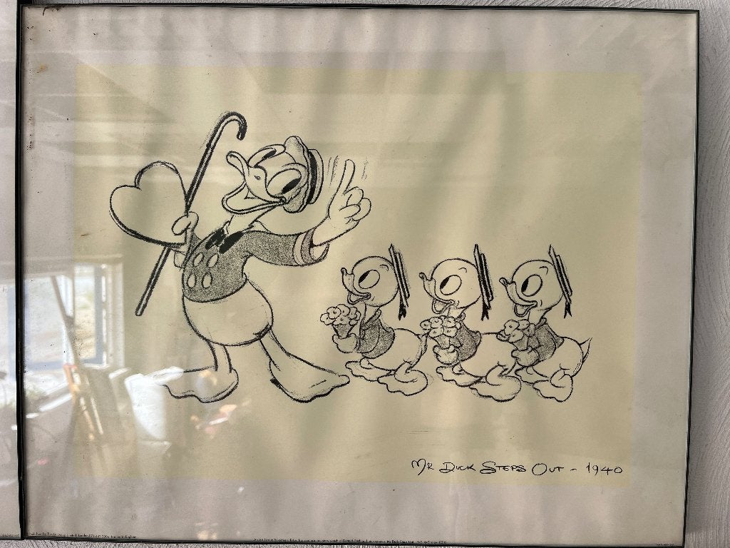 Set van 2 Disney Zeefdrukken 1940 - Ingelijst (50x40cm), Personages en Fantasiefiguren, Zeefdruk, Ophalen of Verzenden, Ingelijst