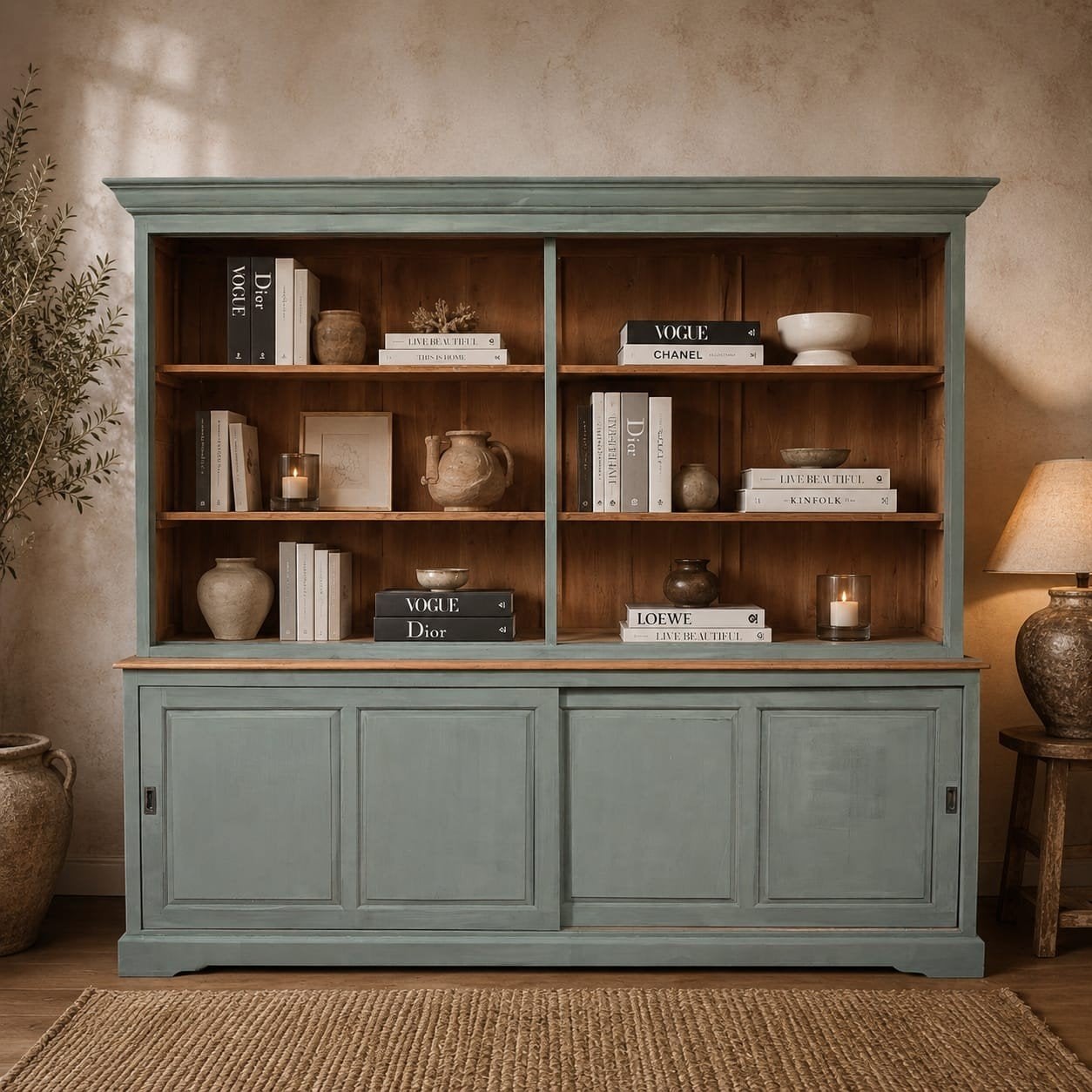 teakhouten landelijke bibliotheek kast outlet buffetkasten, 200 cm of meer, Ophalen of Verzenden, 5051CM, 200 cm of meer