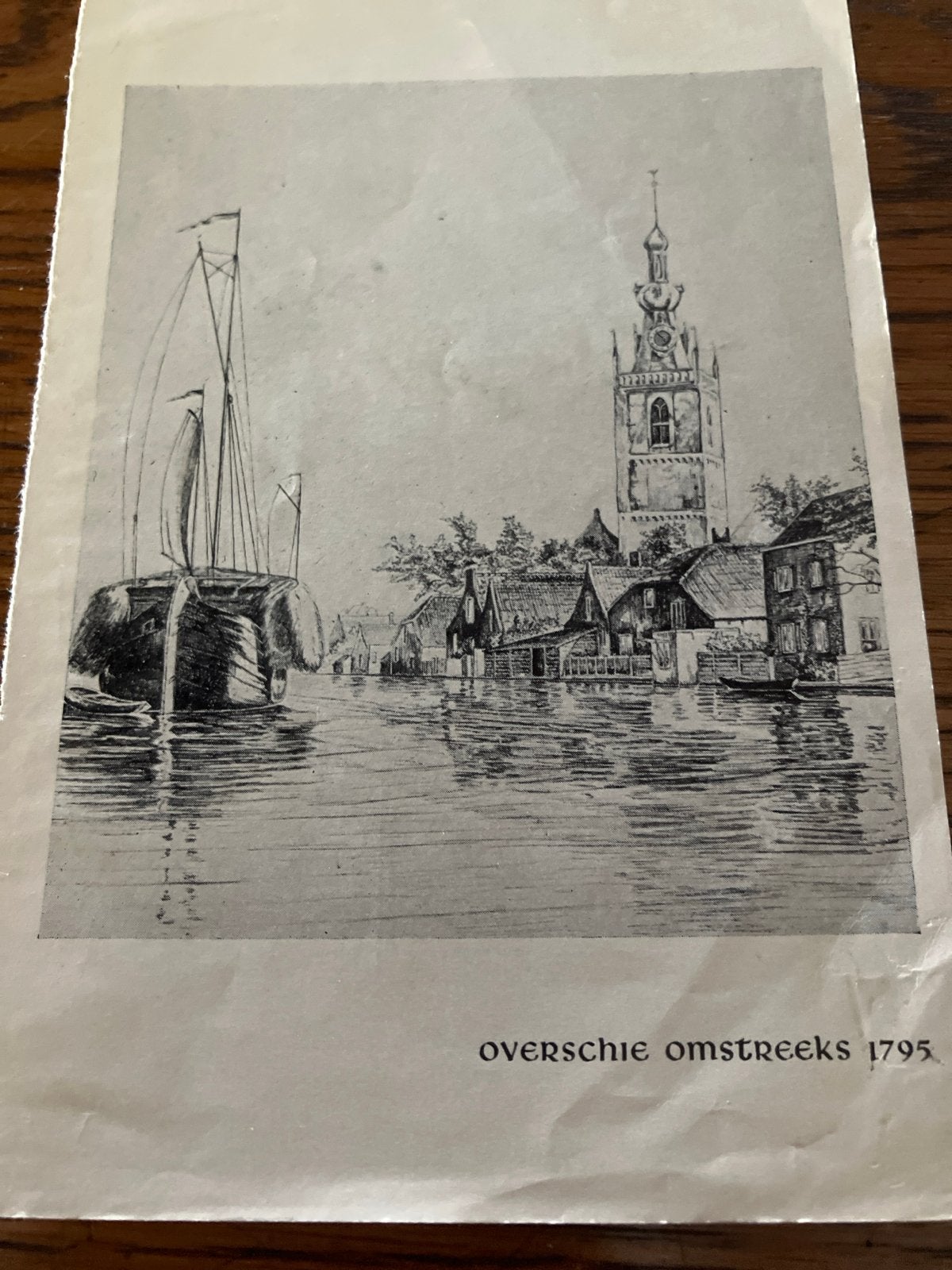 Overschie omstreeks 1795 - Historische Prent, Antiek en Kunst, Ophalen of Verzenden
