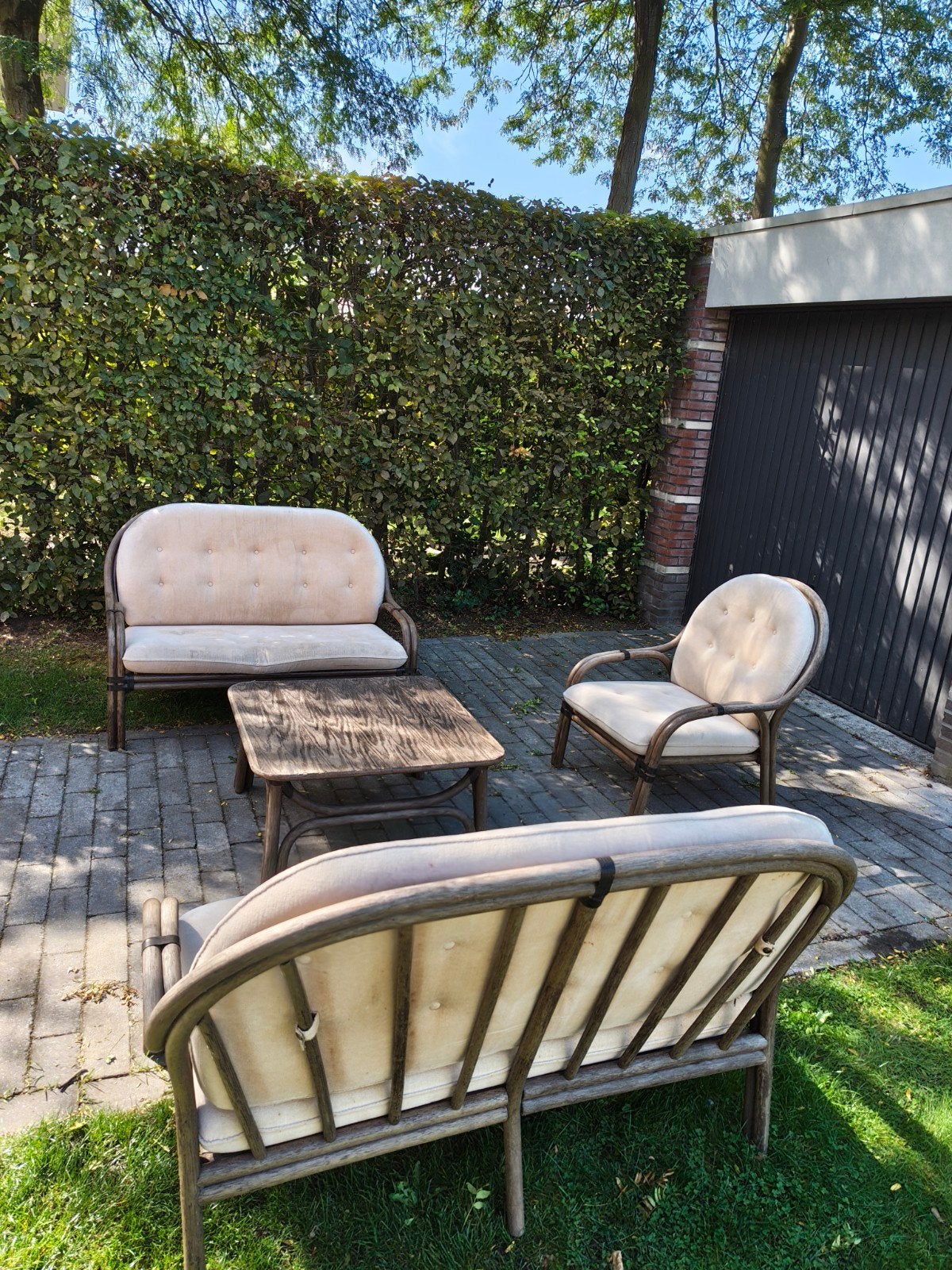 Retro Vintage Rotan Manou Tuinset met 5 zitplaatsen, Tuin en Terras, Ophalen, Gebruikt, Bank, Loungeset
