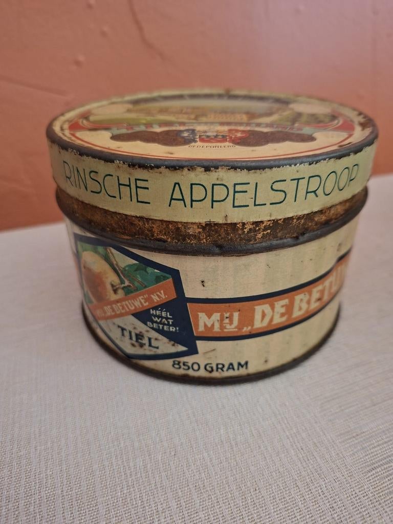 Vintage Blik Rinsche Appelstroop - De Betuwe Tiel, Verzamelen, Blikken, Ophalen of Verzenden, Gebruikt, Overige, Overige merken