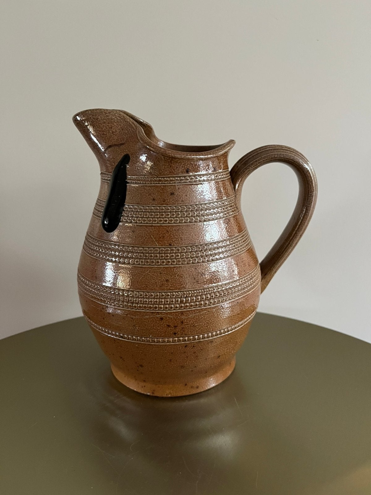 Vintage Franse gres kan / kruik – handgemaakt steengoed, Ophalen of Verzenden