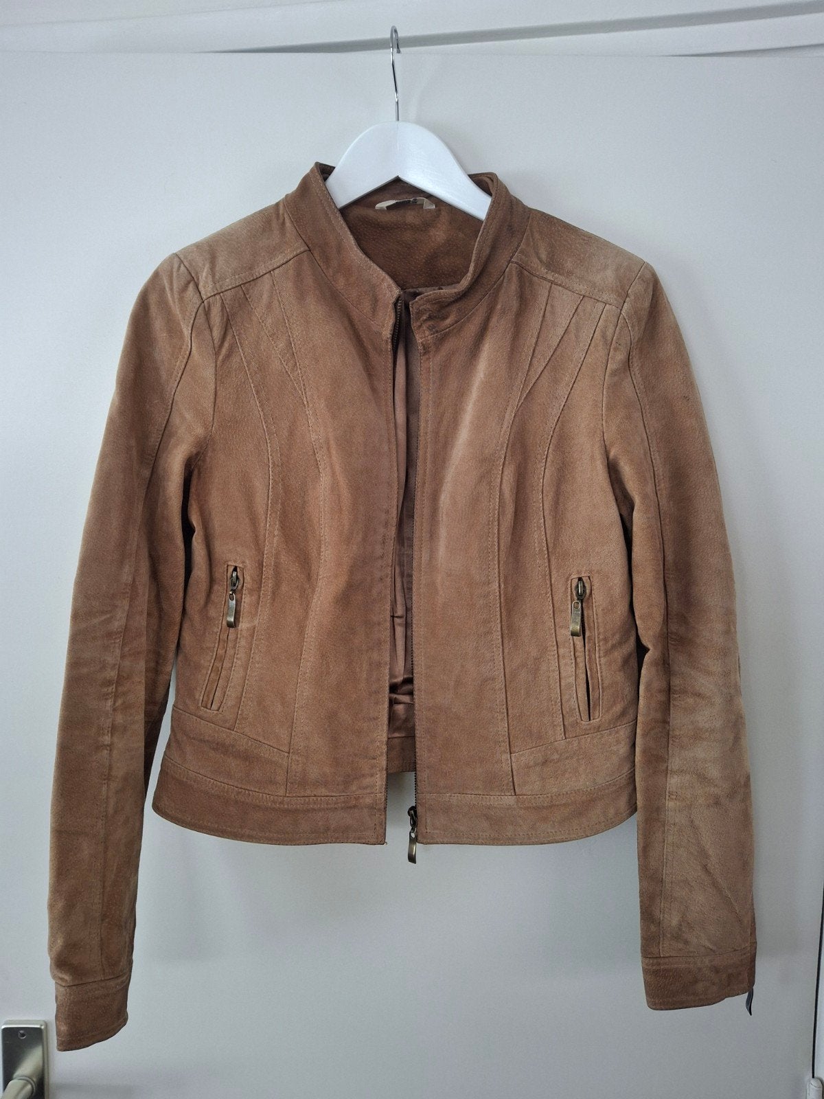 Leren jasje mt M, Kleding | Dames, Jassen | Zomer, Maat 38/40 (M), Bruin, Ophalen of Verzenden, Gedragen