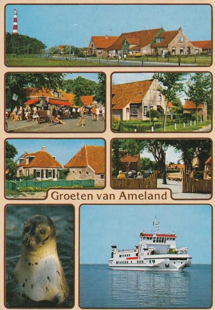 Ansichtkaart Groeten van Ameland, Verzamelen, Ansichtkaarten | Nederland, Ophalen of Verzenden, 1980 tot heden, Gelopen, Waddeneilanden