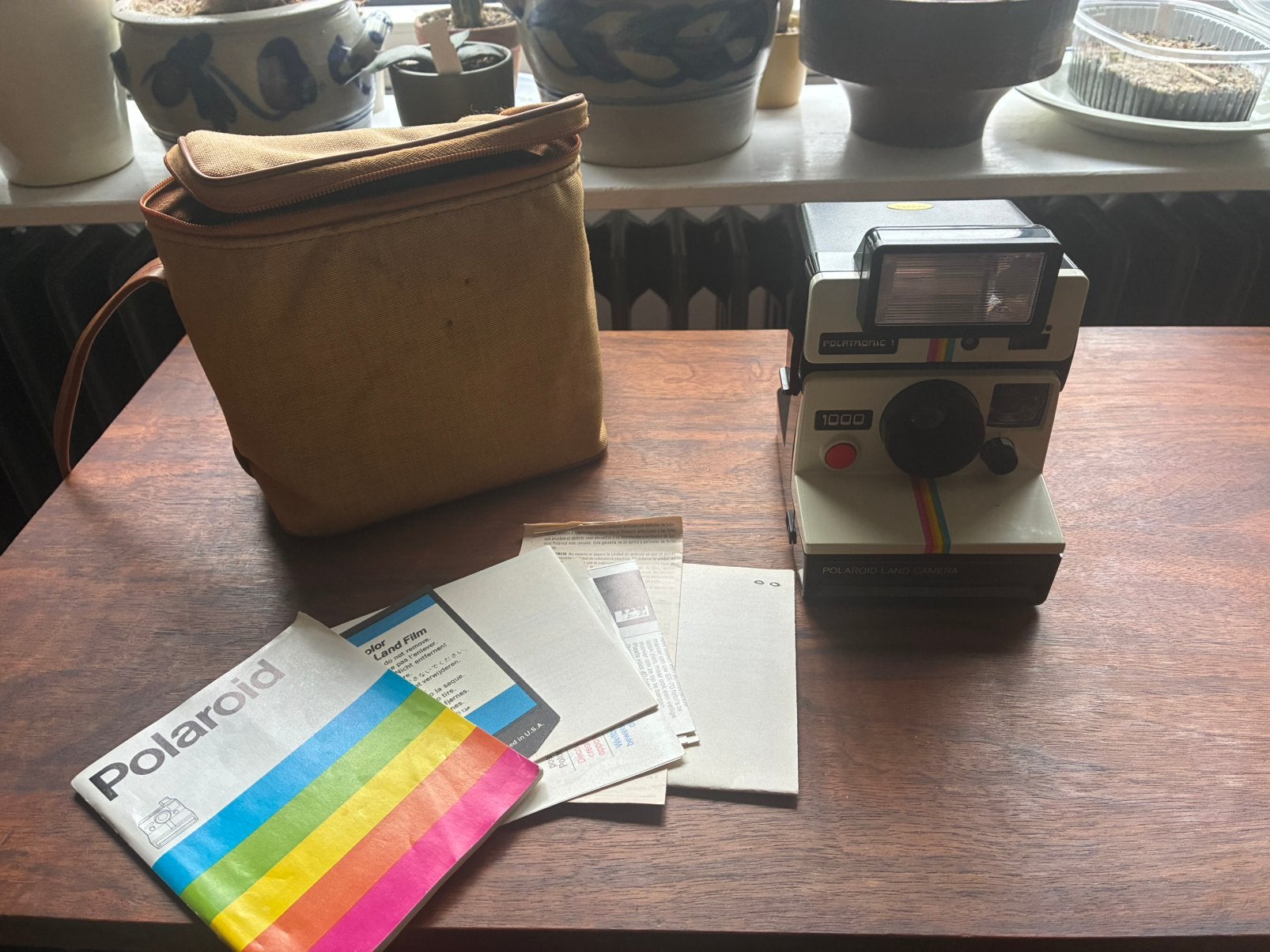 Polaroid 1000 Land Camera met Polatronic 1 flitser en tas, Verzenden, Gebruikt, Polaroid