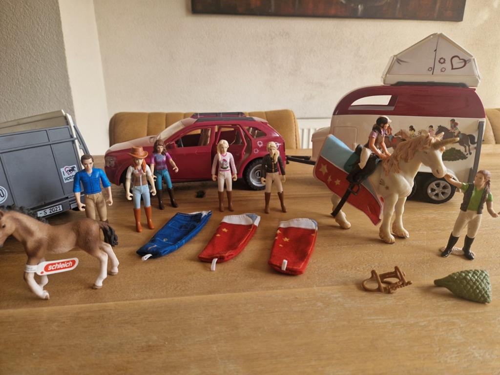 Schleich paardenset met auto, trailer en figuren, Ophalen of Verzenden, Zo goed als nieuw, Jongen of Meisje