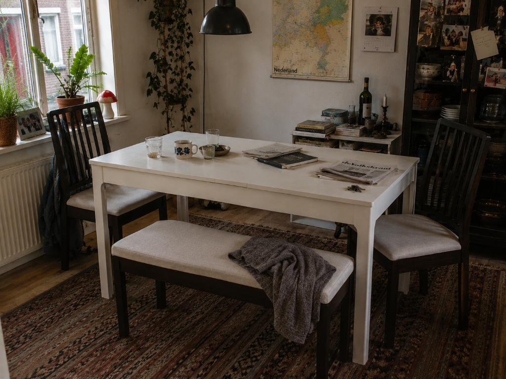 EKEDALEN Uitschuifbare tafel, wit, 180/240x90 cm, Huis en Inrichting, Ophalen, Overige materialen, 50 tot 100 cm, Zo goed als nieuw