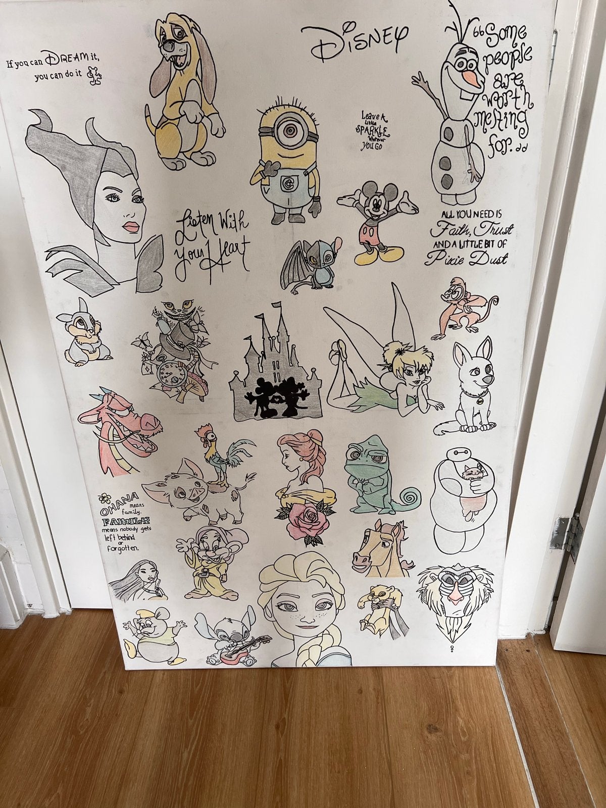 Uniek handgemaakt Disney schilderij met diverse figuren, Antiek en Kunst, Ophalen