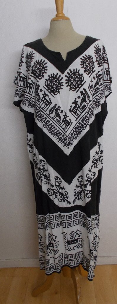 Zwart/wit 100% katoenen batik/etnische maxi jurk! XL/XXL, Kleding | Dames, Jurken, Zo goed als nieuw, Maat 46/48 (XL) of groter