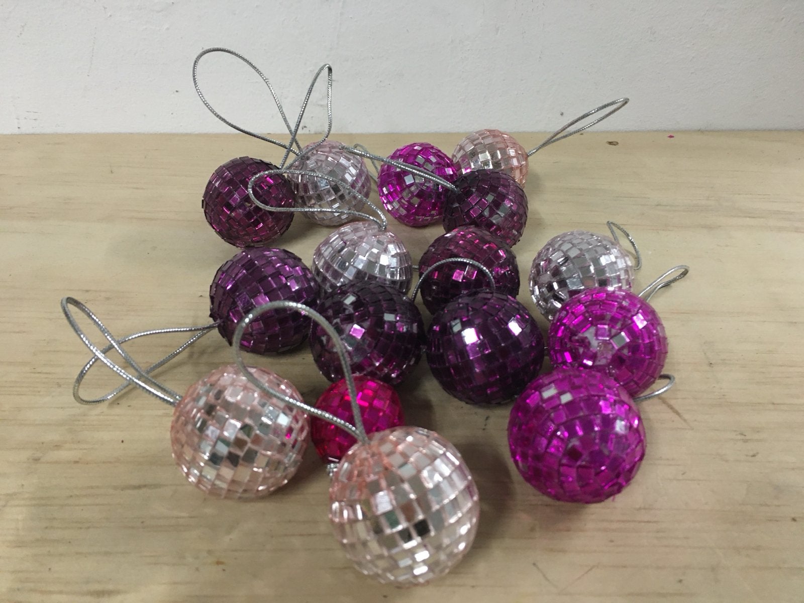 Kerstballen discobal roze paars glitters, Verzenden, Zo goed als nieuw