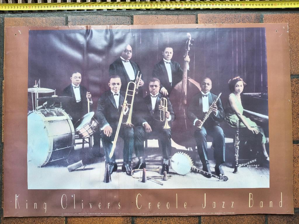 Poster op hardboard "King Oliver's Creole Jazz Band", Ophalen, Gebruikt, 50 tot 75 cm, 75 tot 100 cm