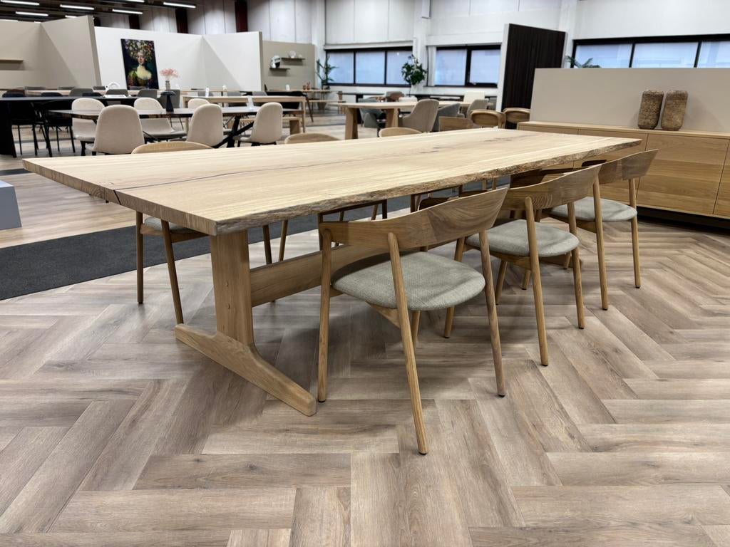 Unieke eiken eettafel – massief uit één stuk 300x120cm, Ophalen, Eikenhout, 200 cm of meer, 50 tot 100 cm