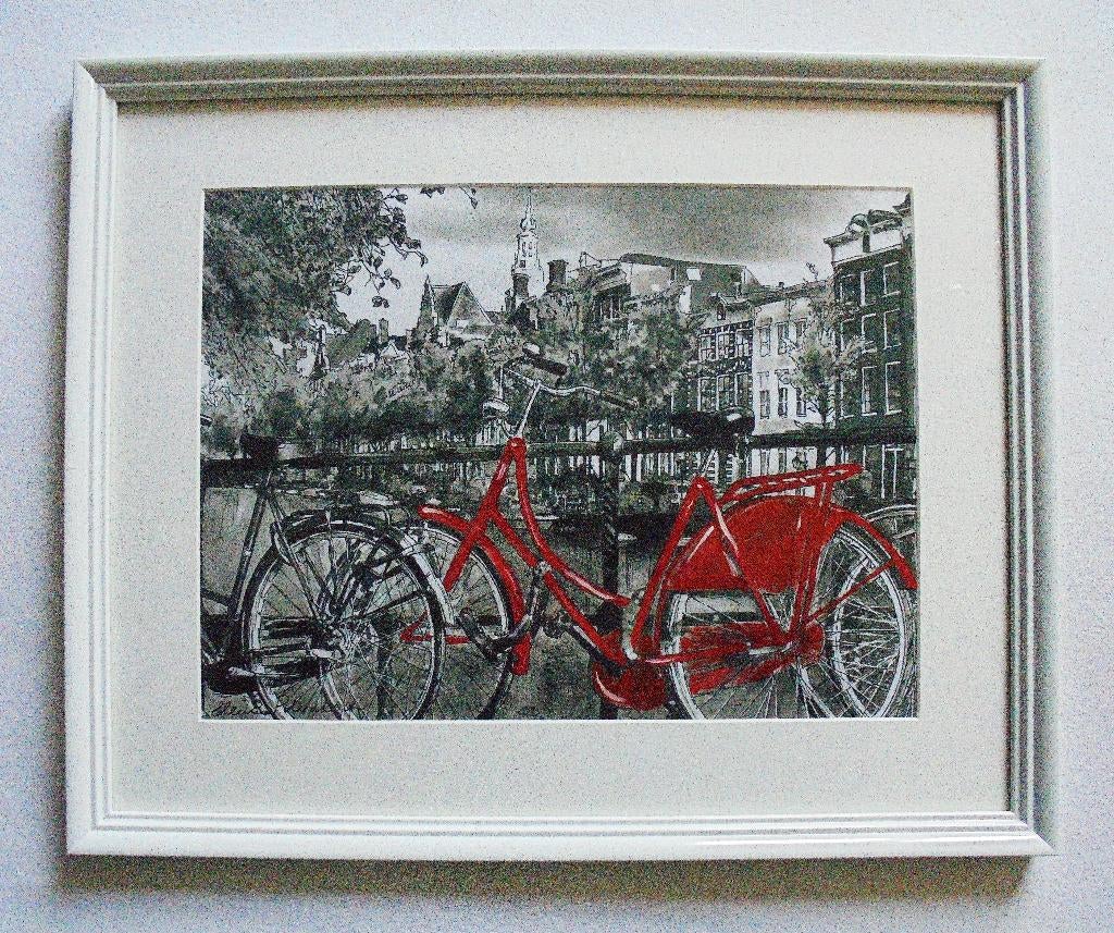 Elena Polyakova.Red Bike in Amsterdam., Antiek en Kunst, Kunst | Schilderijen | Klassiek, Ophalen of Verzenden