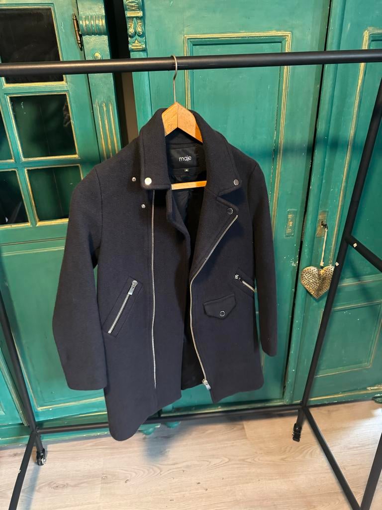 Maje Biker Jas - Maat 36 - Navy Blauw - Zeer Goede Staat, Ophalen of Verzenden, Zo goed als nieuw, Maat 36 (S), Blauw