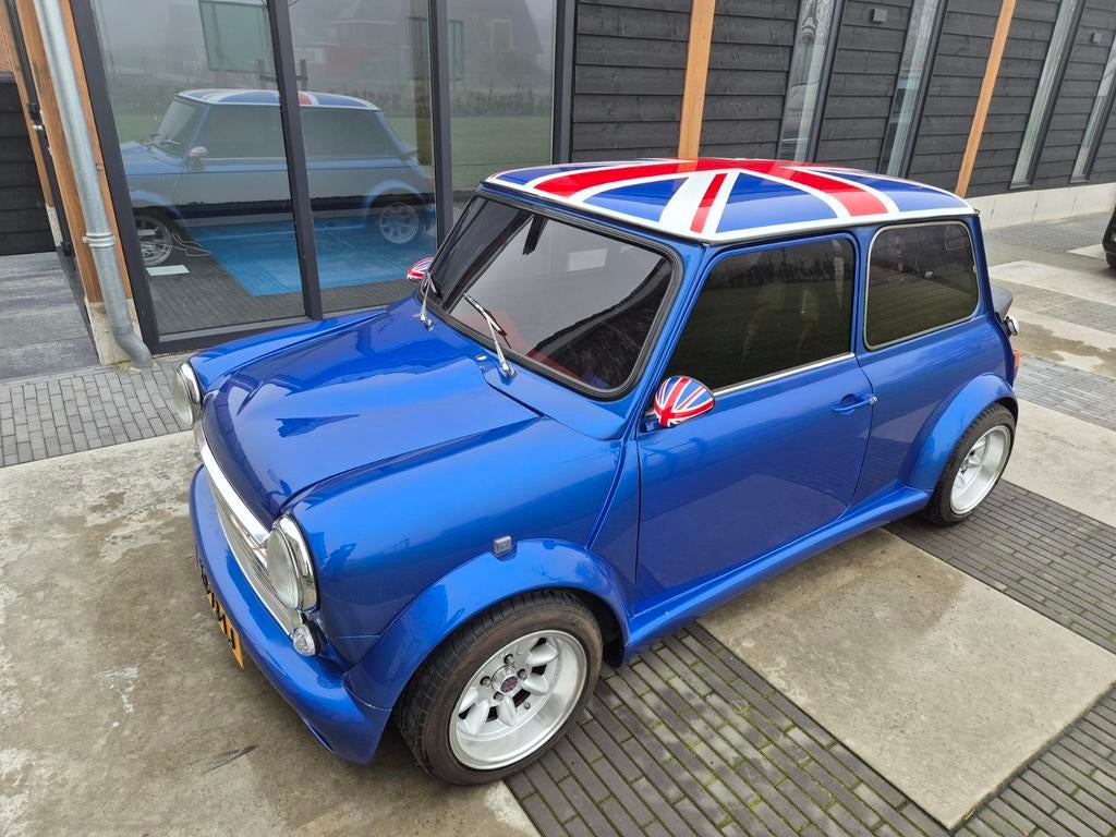 UNIEKE MINI COOPER MET UNION JACK, Auto's, Voorwielaandrijving, 63 pk, 4 cilinders, Blauw