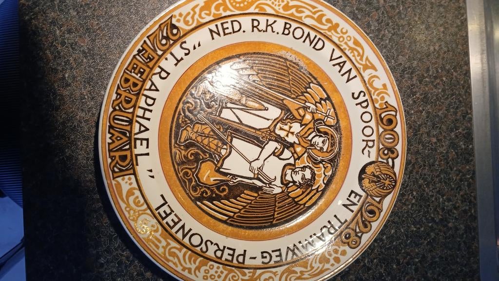 Oude Gedenkplaat St. Raphael, Antiek en Kunst, Antiek | Wandborden en Tegels, Ophalen of Verzenden