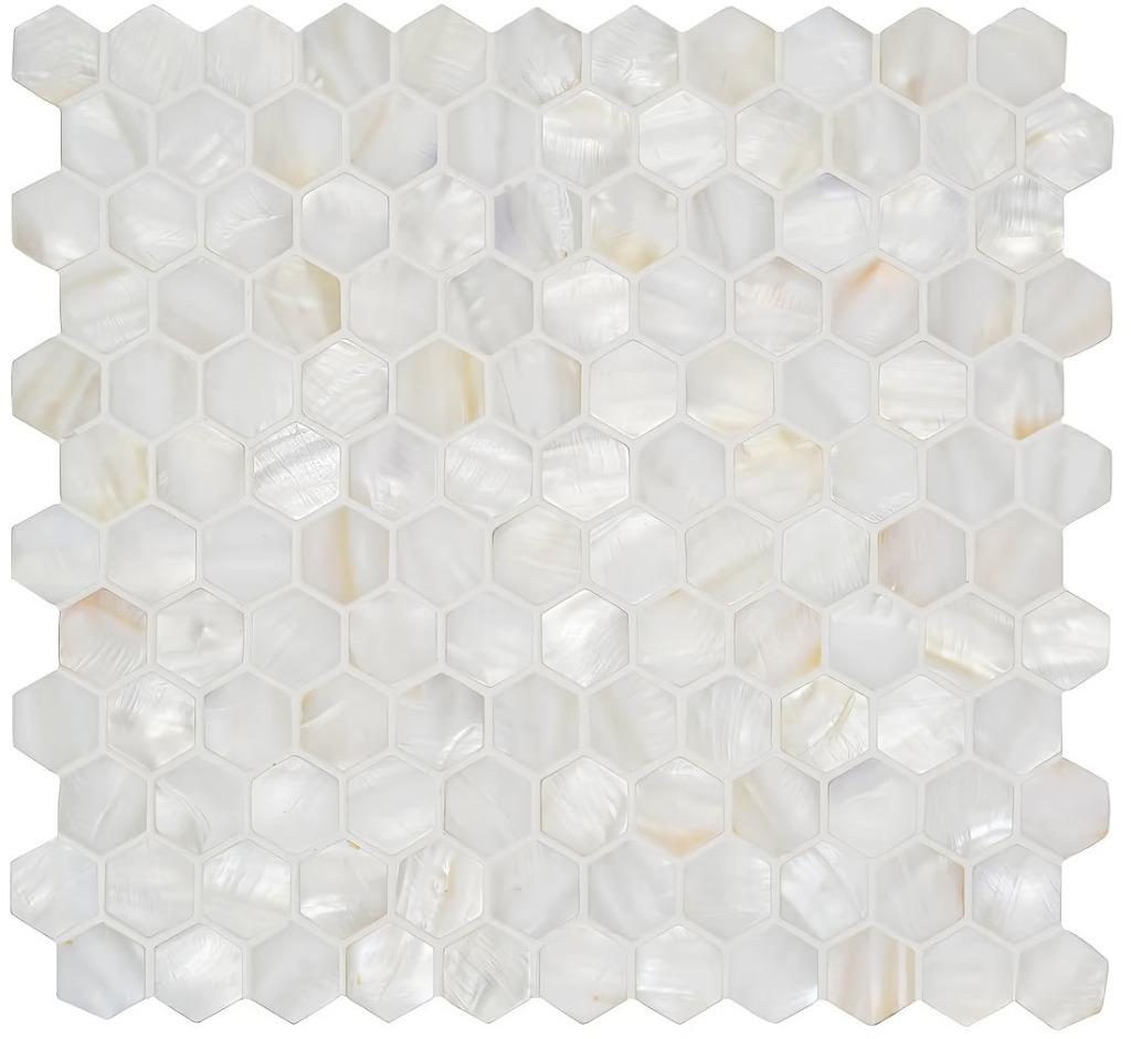 Mozaiek Hexagon Oyster Shell Pearl White 23mm, Nieuw, Minder dan 20 cm, Minder dan 5 m², Wandtegels