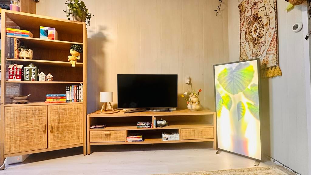 Leenbakker rotan boekenkast/dressoir+ tv-meubel – Boho stijl, Ophalen, 25 tot 50 cm, 150 tot 200 cm, Minder dan 100 cm