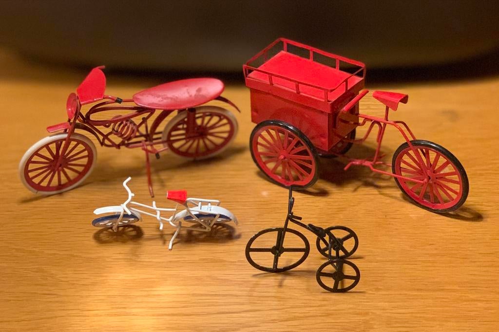 Vintage Decoratieve metalen miniatuur Fietsen fietsjes, Ophalen of Verzenden, Gebruikt