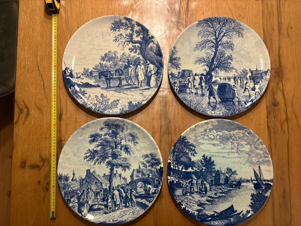 Complete set van 4 Delfts blauwe wandborden Vier Seizoenen, Antiek en Kunst, Antiek | Wandborden en Tegels, Ophalen