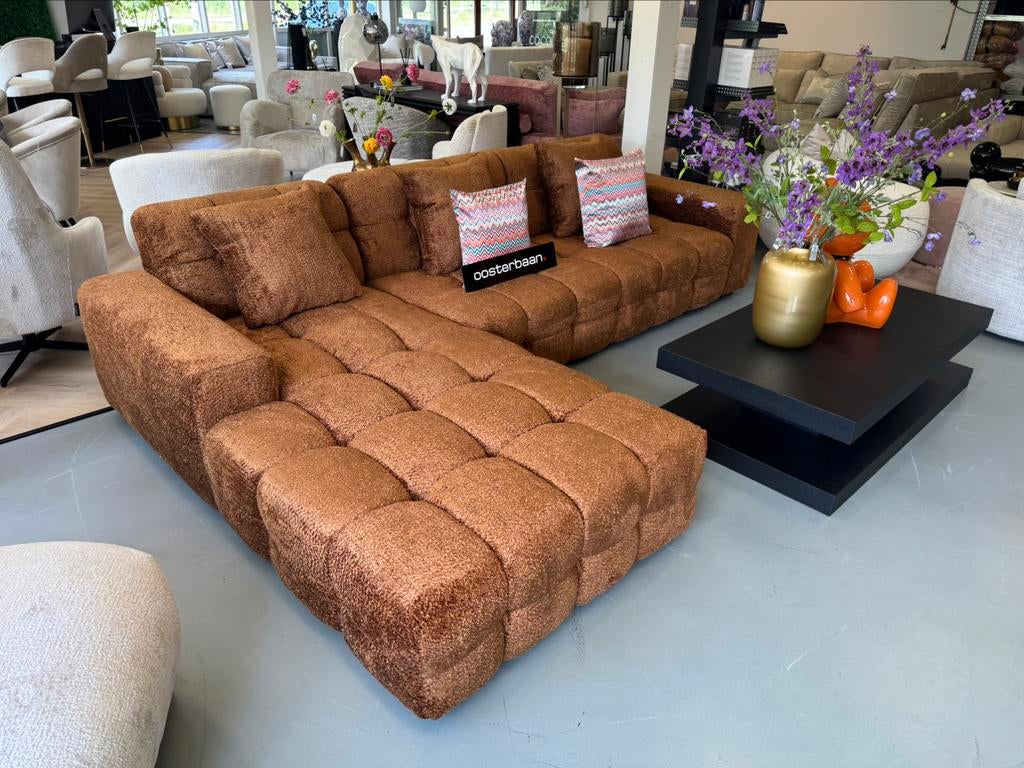 Luxe Velvet Teddy Loungebank Yently 200x300cm Cinnamon NIEUW, Huis en Inrichting, Banken | Bankstellen, Oosterbaan, 250 tot 300 cm