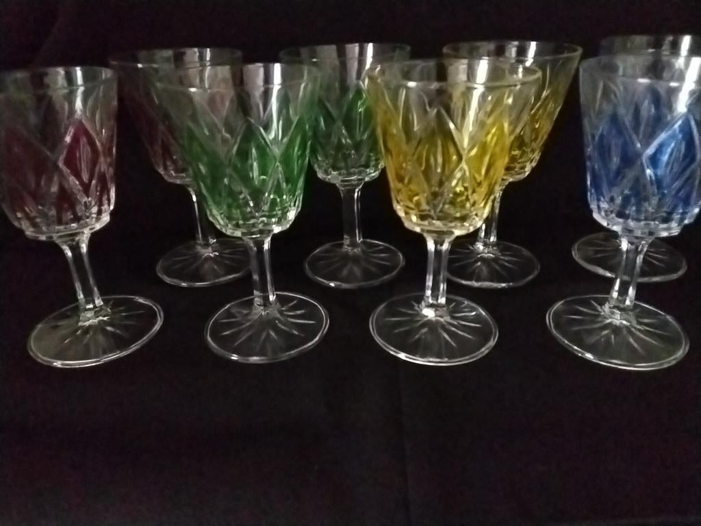 VMC France Reims Harlequin, 8 gekleurde wijnglazen., Glas of Glazen, Ophalen of Verzenden, Overige stijlen, Glas