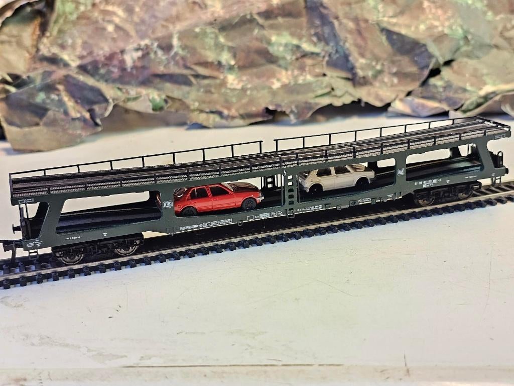 Modeltrein Ho Fleischmann 5284 Autotransporter met 2 auto's, Gebruikt, Fleischmann, Ophalen of Verzenden, Gelijkstroom