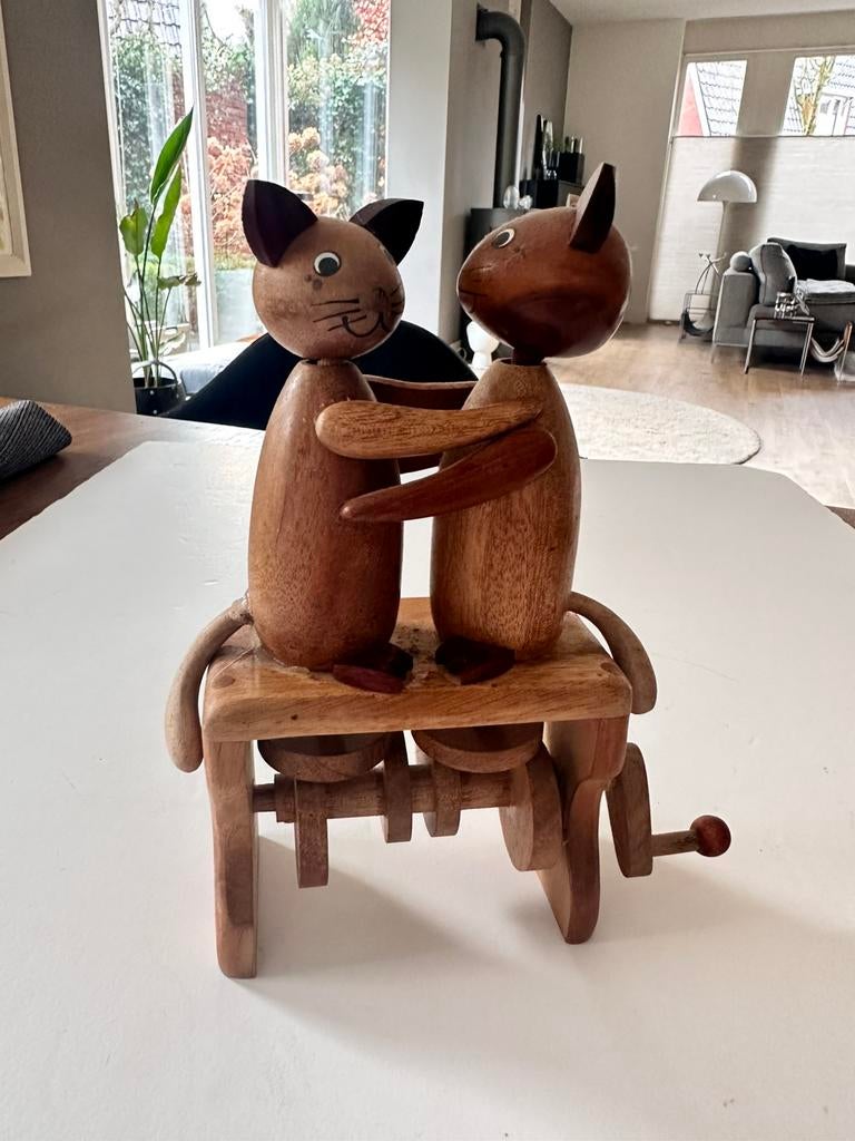 Houten mechanische aapjes speelgoed of decoratie, Ophalen of Verzenden, Zo goed als nieuw, Overige typen