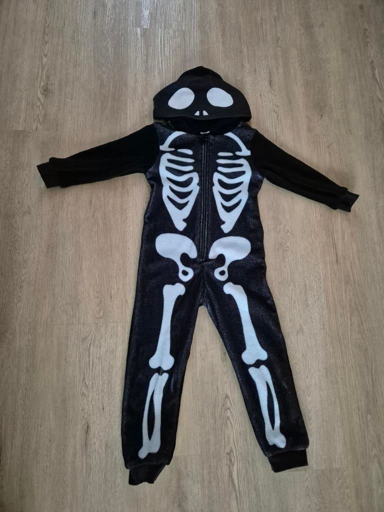 Fleece onesie met skelet print - Maat 110/116, Ophalen of Verzenden, Gebruikt, 110 t/m 116, Jongen of Meisje