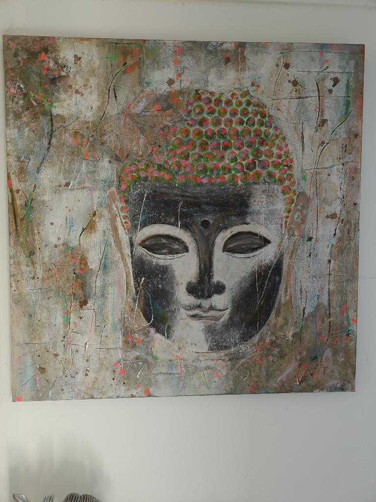 Buddha Boeddha canvas schilderij doek 1 mtr x 1 mtr, Ophalen