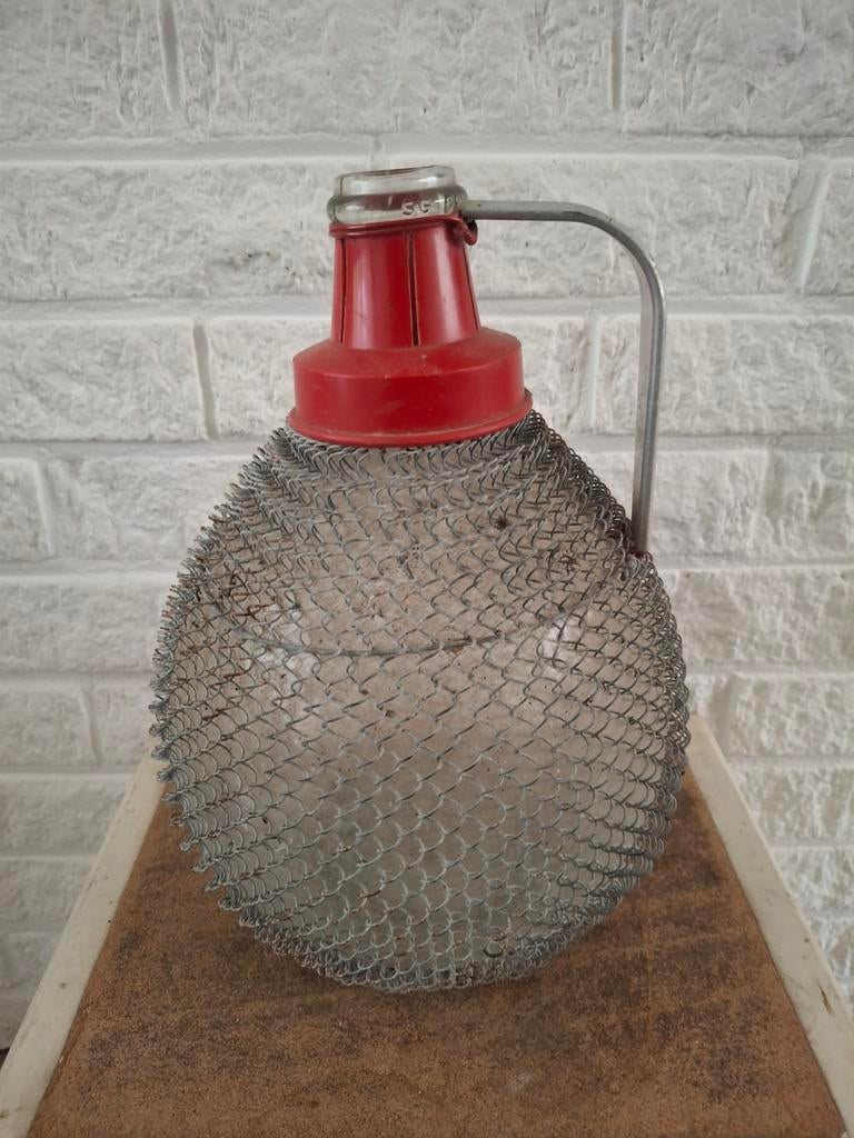 Vintage Dame Jeanne gistfles met metalen omhulsel, Ophalen of Verzenden