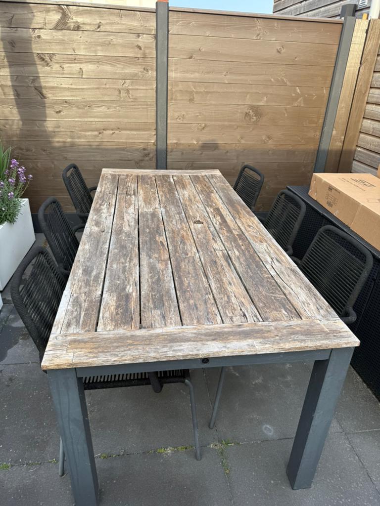 Tuintafel met stoelen, Tuin en Terras, Tuintafels, Ophalen, Gebruikt, Rechthoekig, Hout
