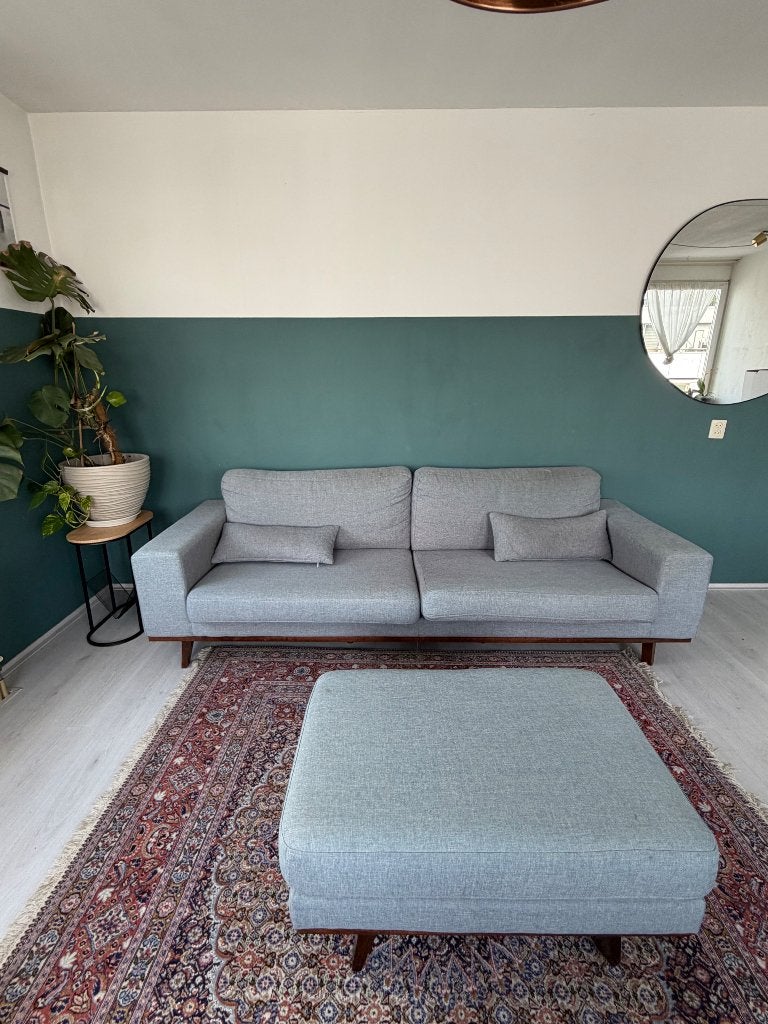Bank met hocker/poef, Huis en Inrichting, Banken | Voetenbanken en Poefen, Ophalen, Gebruikt, 125 cm of meer, 125 cm of meer