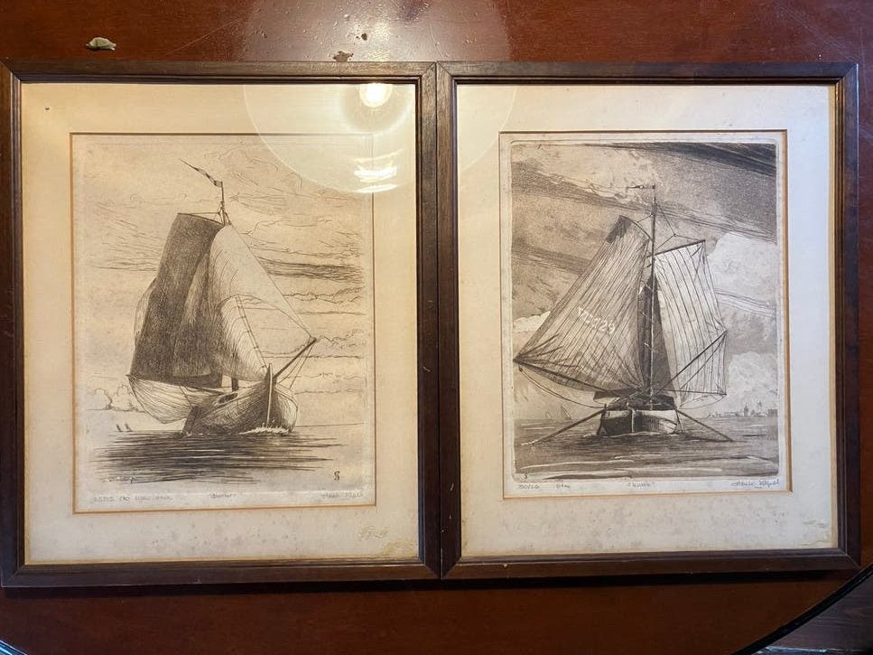 Twee etsen van zeilschepen, Henk Siepel, Ophalen of Verzenden, 37 cm, Gesigneerd, Landschap