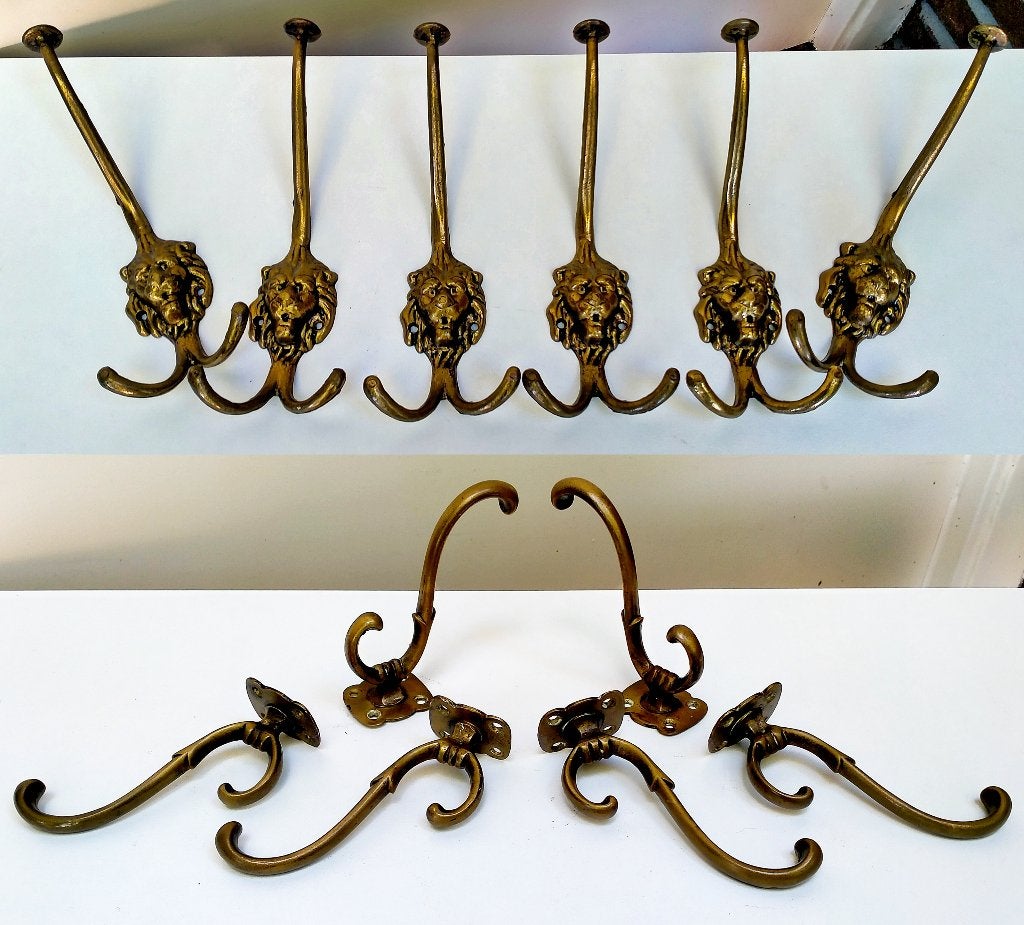 2 Sets Antiek Bronzen Kapstok Haken / Kapstokhaken Zie omsch, Huis en Inrichting, Ophalen of Verzenden, Metaal, Wandhaken, Minder dan 100 cm