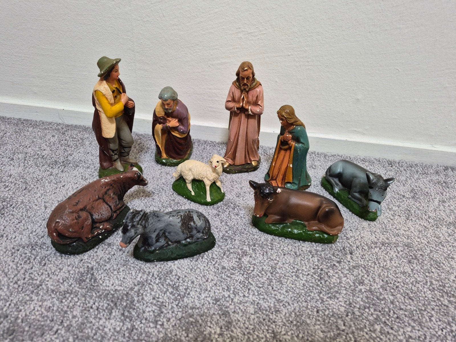 Kerststalfiguren - Complete set van 8 beelden, Ophalen of Verzenden, Gebruikt, Beeld(je), Christendom | Katholiek