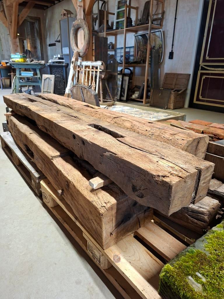 Mooie oude eiken gebintbalken voor balkmeubels, Doe-het-zelf en Verbouw, Hout en Planken, Ophalen, Gebruikt, Eiken, Balk