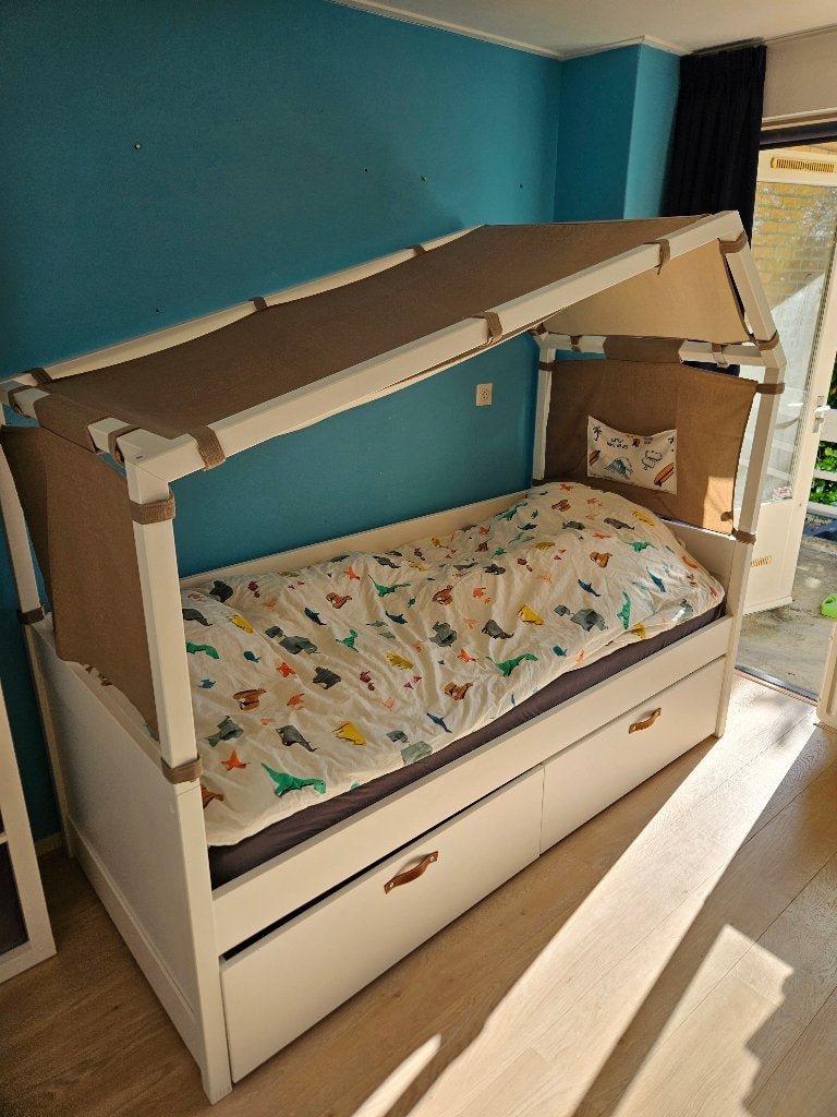 LIFETIME Kidsrooms 4-in-1 meegroeibed wit met lades, Ophalen, Massief grenen hout in wit gelakt, Gebruikt, 90 cm