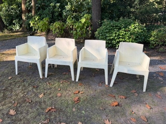 witte tuinstoelen (8x), Tuin en Terras, Ophalen, Gebruikt, Kunststof, Stapelbaar