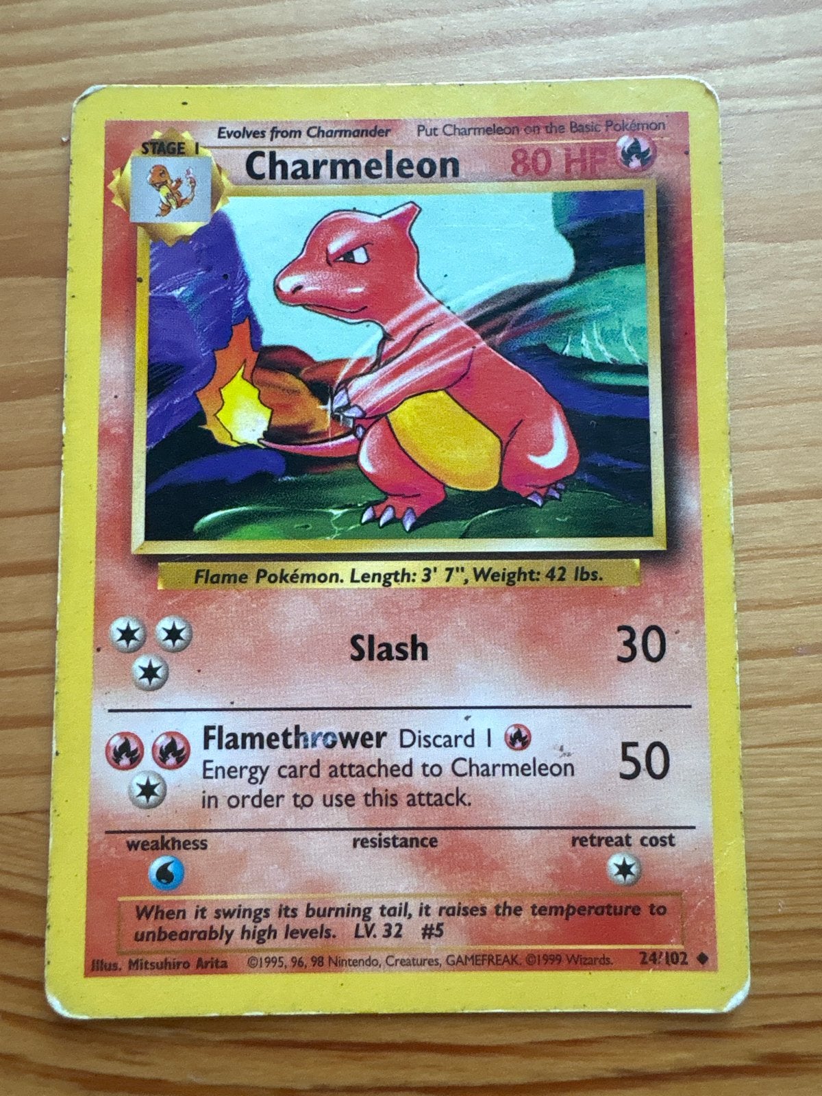 Pokémon Charmeleon Kaart - Base Set 24/102, Verzenden, Gebruikt, Losse kaart