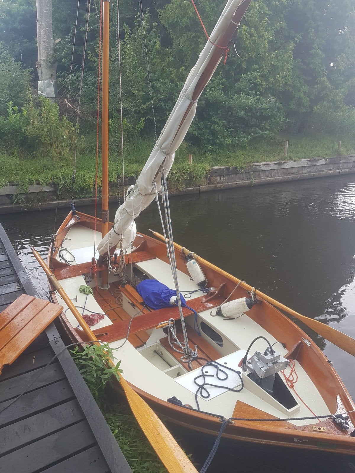 Prachtige hout-epoxy motor, roei en zeilsloep - lobster12.5, Watersport en Boten, Ophalen, Hout, Dekzeil, Buitenboordmotor