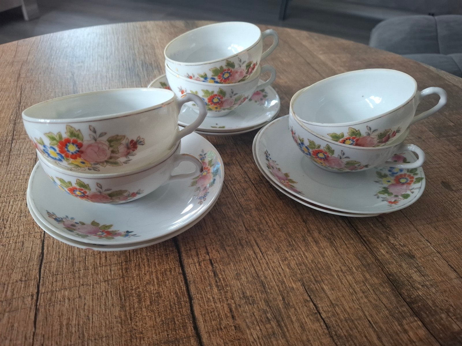 6-delig porseleinen servies met bloemmotief, Ophalen of Verzenden, Porselein, Overige stijlen
