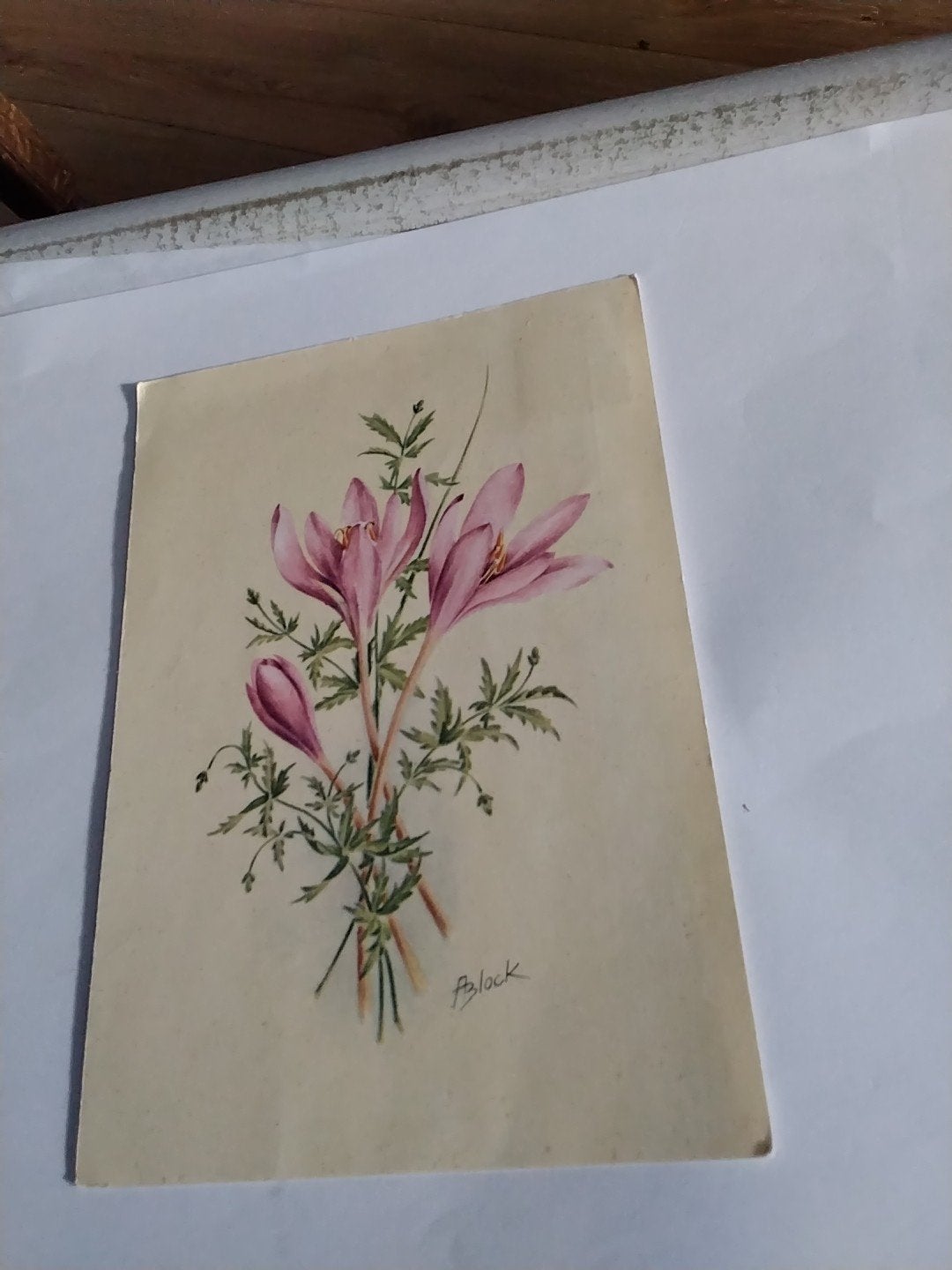 Oude ansichtkaart met bloemen en postzegel-1959 A.BLOCK, Ophalen of Verzenden