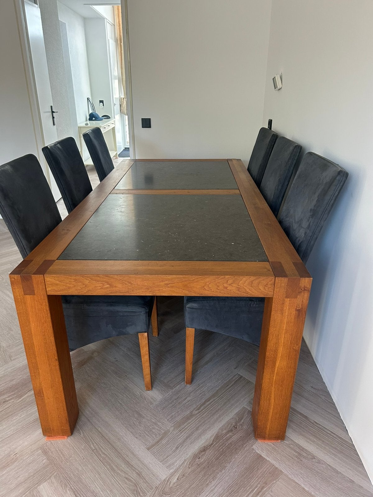 Eiken eettafel met 6 stoelenen salontafel, Huis en Inrichting, Ophalen, Gebruikt, 4 tot 6 stoelen