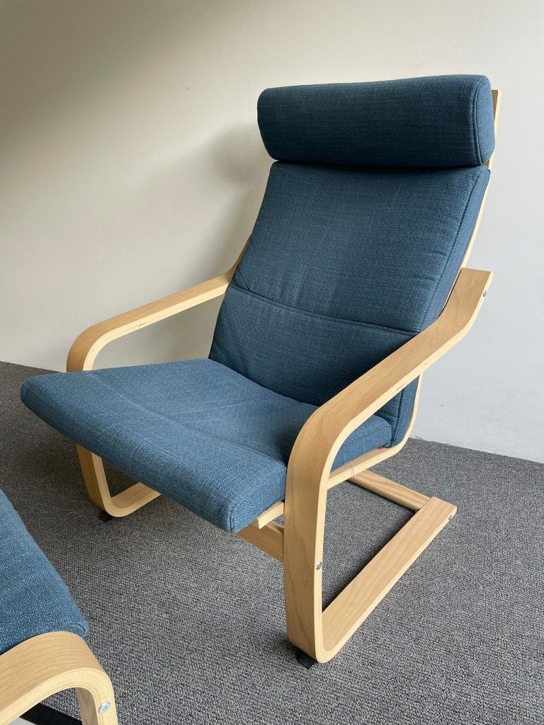 Poang Ikea leunstoel met voetenbank, Ophalen, Hout, 50 tot 75 cm, Zo goed als nieuw