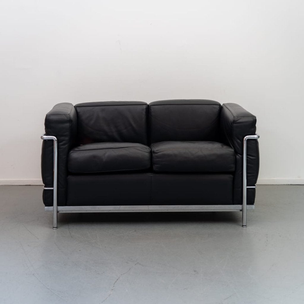Cassina LC2 Bank 2-Zits Zwart Leer, Niet ingevuld, Zo goed als nieuw, Niet ingevuld, Niet ingevuld