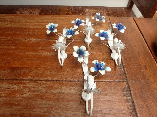4 Franse wandlampjes met bloemen en blaadjes, Ophalen of Verzenden