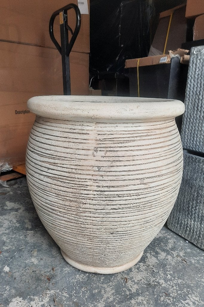 Mooie grote ronde bloempotten buikpot clayfibre wit 2 maten, Tuin en Terras, Bloempotten, Ophalen, 40 cm of meer, Rond, Zo goed als nieuw